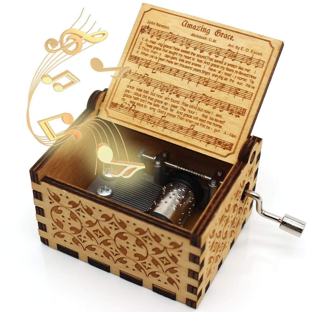 3838 Wooden Music Box –Amazing Grace Music Score Music Box Baptism Gifts